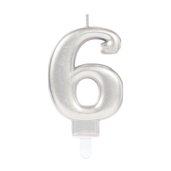 6 Rakam Mum Gümüş Renk - Image 1