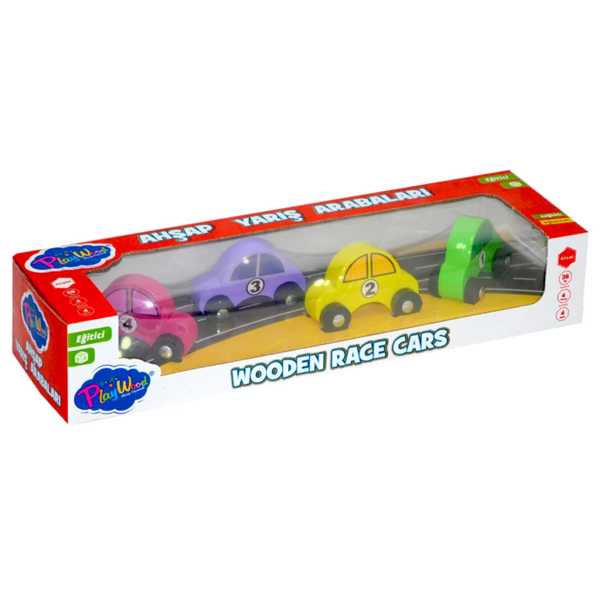 Nessi World Playwood Ahşap Yarış Arabası 4'lü Paket - Image 1