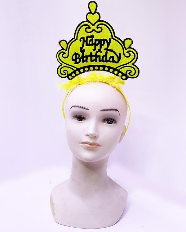 Nessi World Happy Birthday Neon Sarı Renk Doğum Günü Tacı 24x15 cm - Image 1
