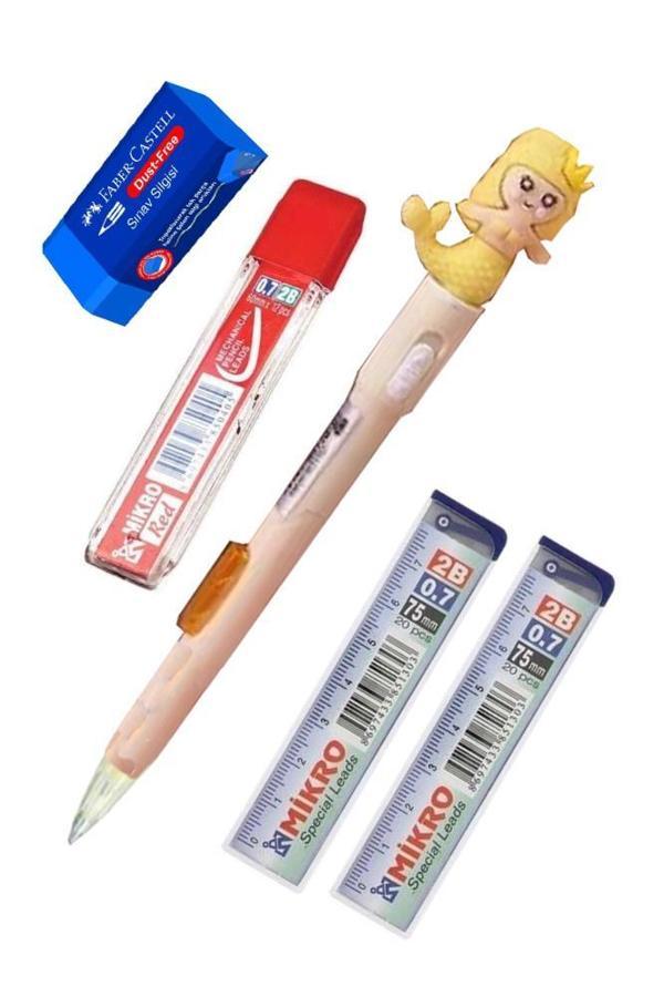Işıklı Deniz Kızı Uçlu Kalem Seti Sarı 0.7 mm 1 Paket Denizkızı Başlıklı Versatil Kalem Süslü Silikonlu Hediyelik Kalem - Image 1