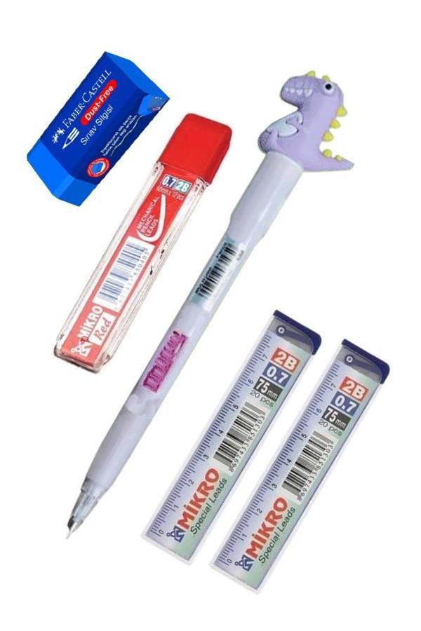 Işıklı Dinazor Uçlu Kalem Seti Mor 0.7 mm 1 Paket Dinazor Başlıklı Versatil Kalem Süslü Silikonlu Hediyelik Kalem - Image 1