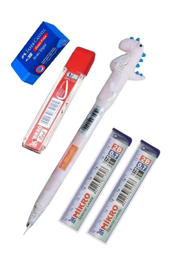 Işıklı Dinazor Uçlu Kalem Seti Pembe 0.7 mm 1 Paket Dinazor Başlıklı Versatil Kalem Süslü Silikonlu Hediyelik Kalem - Image 1