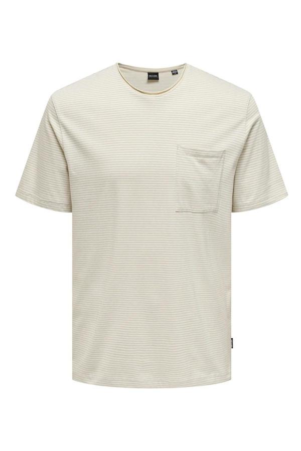 Only & Sons Onsbale Çizgili % 100 Pamuk Regular Fit Bisiklet Yaka Erkek T Shirt 22025680 AÇIK BEJ - Image 1