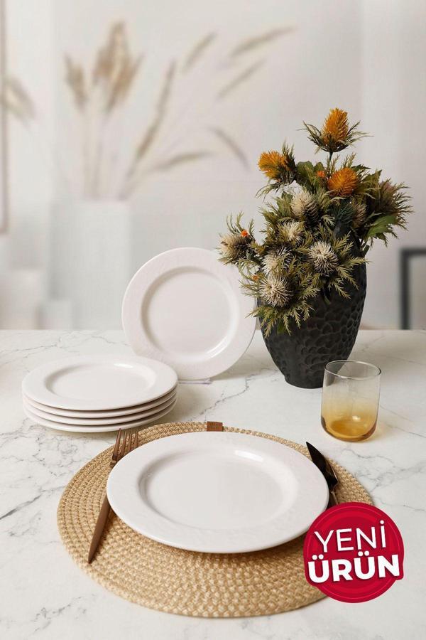 Keramika Beyaz İyonya Pasta Tabağı 22 Cm 6 Adet 006 - Image 1