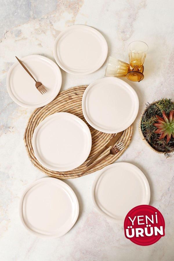 Keramika Krem Bloom Pasta Tabağı 24 Cm 6 Adet 030 - Image 1