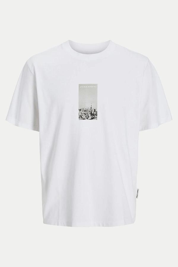 Jack & Jones Core Jcopacer Baskılı Streç Pamuklu Relaxed Fit Bisiklet Yaka Erkek T Shirt 12273775 BEYAZ - Image 1