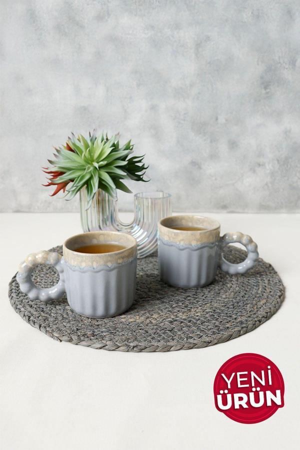 Keramika Shizen Gri İnci Kulplu Senta Kupa 8 Cm 2 Adet 613 - Image 1