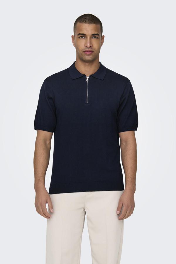Only & Sons Onswyler Regular Fit Yarım Fermuarlı Erkek Polo Yaka T Shirt 22028606 KOYU LACIVERT - Image 1