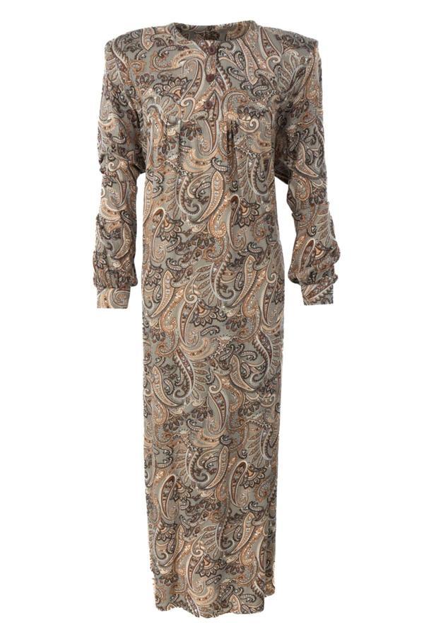 Oppland Kadın Klasik Boydan Anne Elbise Dokuma Viskon Kumaş Baharım Desenli Vatkalı Robalı Tam Kalıp - Image 1