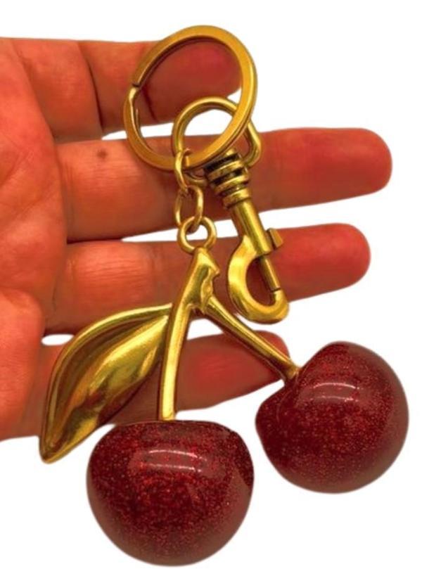 Angel Çanta Aksesuar Kırmızı Simli  Kiraz Anahtarlık , Çanta Süsü Antik- Gold Metalli - Image 1