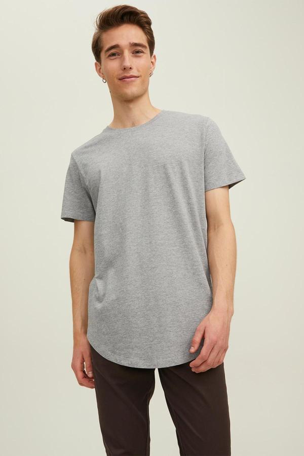 Jack & Jones Essentials Organik Pamuklu Regular Fit Bisiklet Yaka Erkek T Shirt 12113648 AÇIK GRİ - Image 1