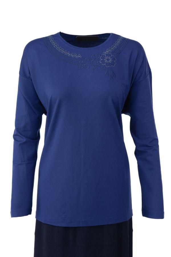 Oppland Kadın Anne Bluz Viskon Penye Kumaş Bisiklet Yakalı Gül Tacı Model Likralı Rahat Tam Kalıp - Image 1