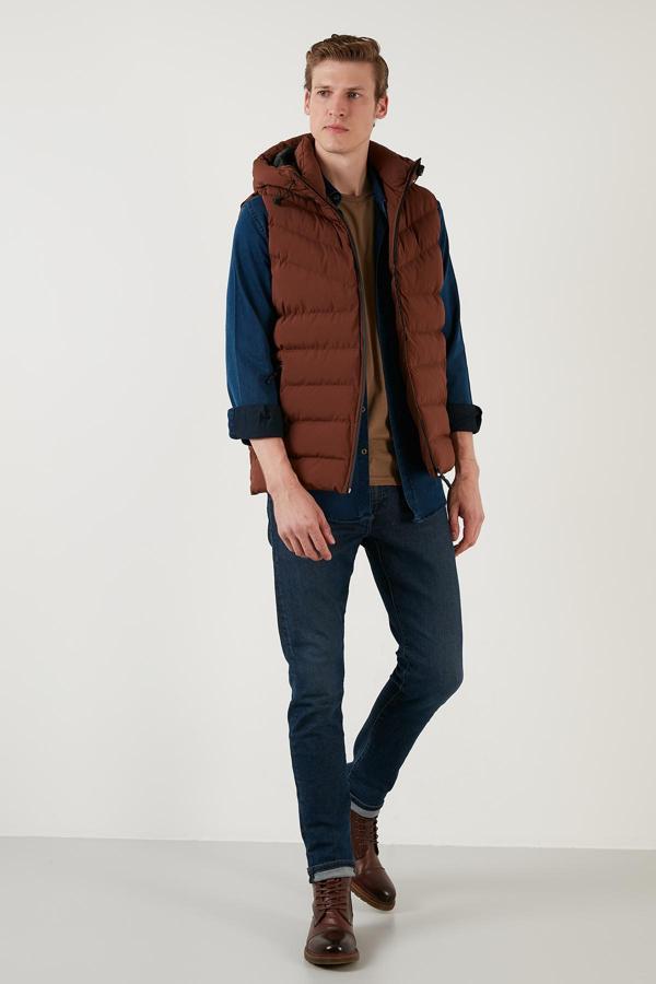 Buratti Fermuarlı Slim Fit Kapüşonlu Şişme Erkek Yelek 5711451 KAHVE - Image 1
