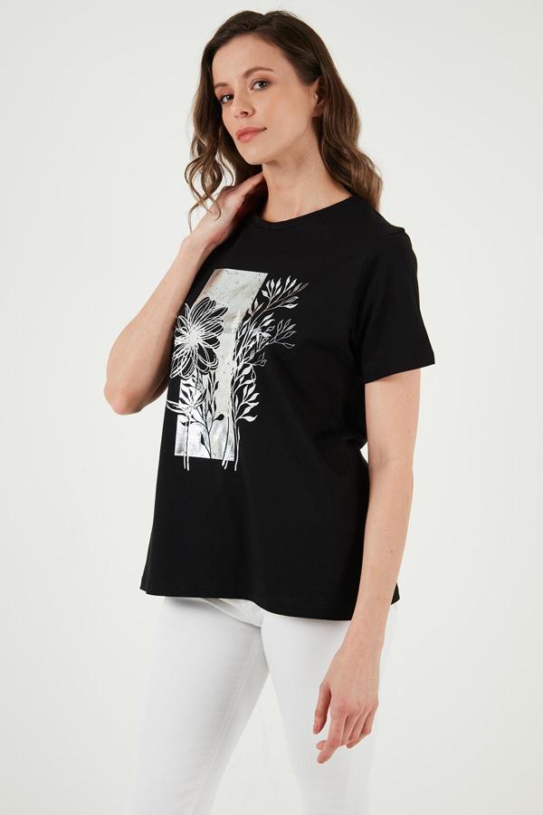 Fashion Friends Pamuklu Bisiklet Yaka Bayan T Shirt 24Y0714K1 SİYAH - Image 1