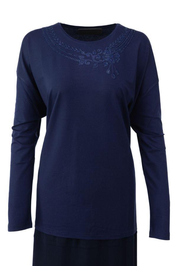 Oppland Kadın Anne Bluz Viskon Penye Kumaş Sultan Buketi Damlası Battal Beden Likralı Rahat TamKalıp - Image 1