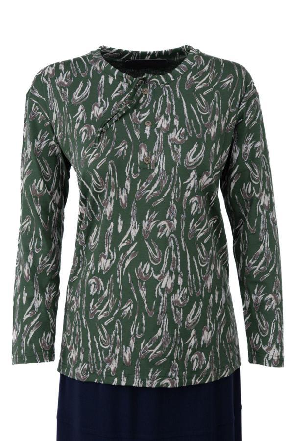 Oppland Kadın Bluz Viskon Penye Kumaş Bağcık Yakalı Simli Model Uzun Kollu Likralı Rahat Tam Kalıp - Image 1