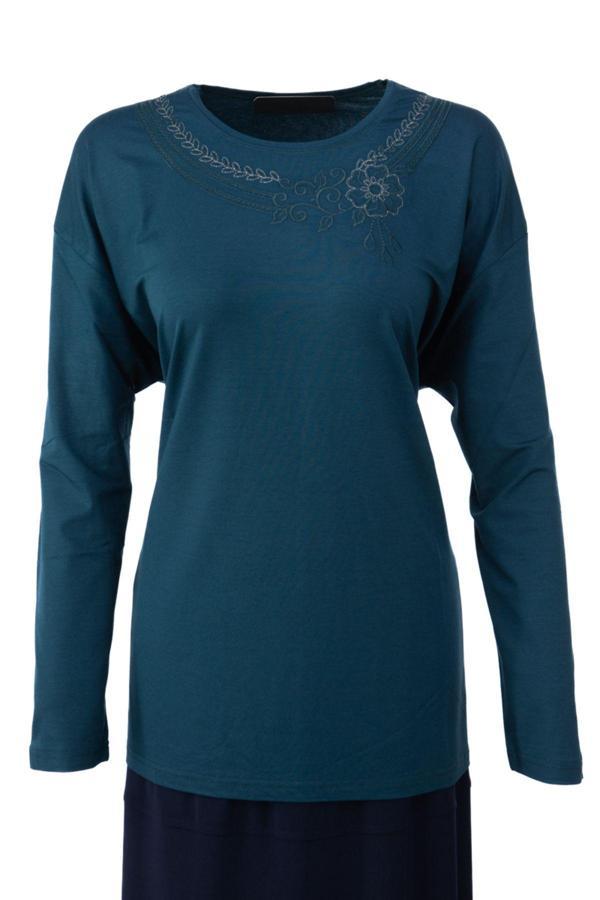 Oppland Kadın Anne Bluz Viskon Penye Kumaş Bisiklet Yakalı Gül Tacı Model Likralı Rahat Tam Kalıp - Image 1