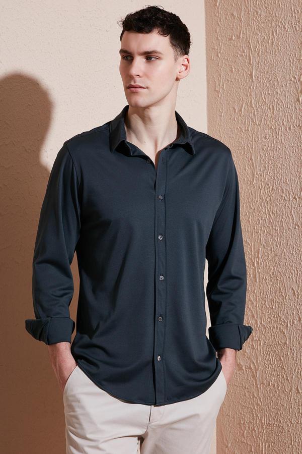 Buratti Pamuklu Regular Fit Düz Yaka Erkek Gömlek CF25S119628 ANTRASİT - Image 1