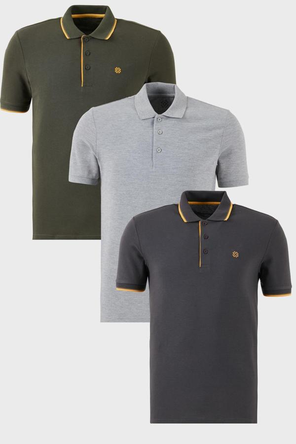 Buratti Pamuklu Regular Fit Düğmeli Polo Yaka 3'lü Paket Erkek T Shirt 590211827S3 Antrasit-Gri Melanj-Hakisarı - Image 1