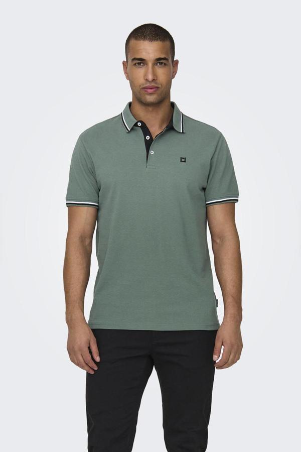 Only & Sons Onsfletcher Pamuklu Regular Fit Düğmeli Erkek Polo Yaka T Shirt 22024827 KOYU YEŞİL - Image 1