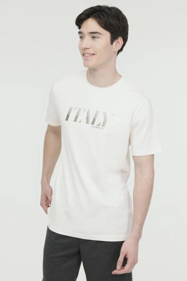 Lumberjack Regular Fit Bisiklet Yaka Erkek T Shirt 11ITL1067 4FX KIRIK BEYAZ - Image 1