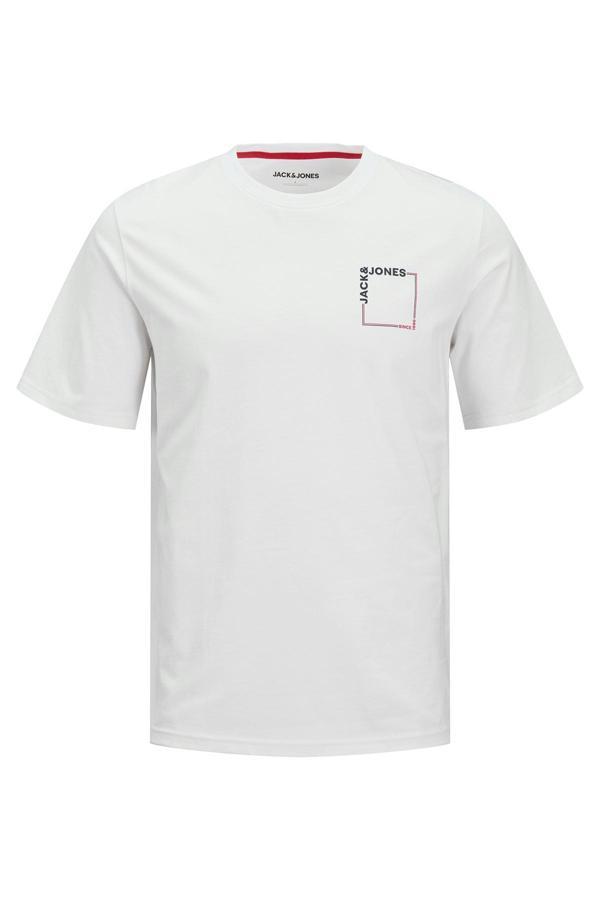 Jack&Jones Jjverner % 100 Pamuk Regular Fit Bisiklet Yaka Logolu Erkek T Shirt 12269314 BEYAZ - Image 1