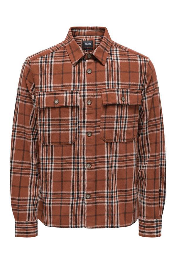 Only & Sons Onsscott Ekoseli Pamuklu Rahat Kesim Erkek Gömlek 22025629 TABA-SİYAH - Image 1