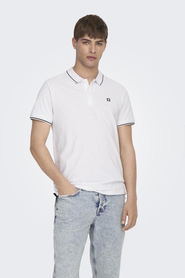 Only & Sons Onsfletcher Pamuklu Regular Fit Düğmeli Erkek Polo Yaka T Shirt 22024827 BEYAZ - Image 1