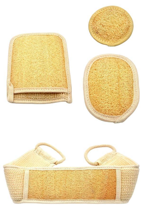 Doğal Kabak Lifi 4'lü Banyo Hamam Kese Seti (Yüz + Vücud + Sırt) Set4 - Image 1