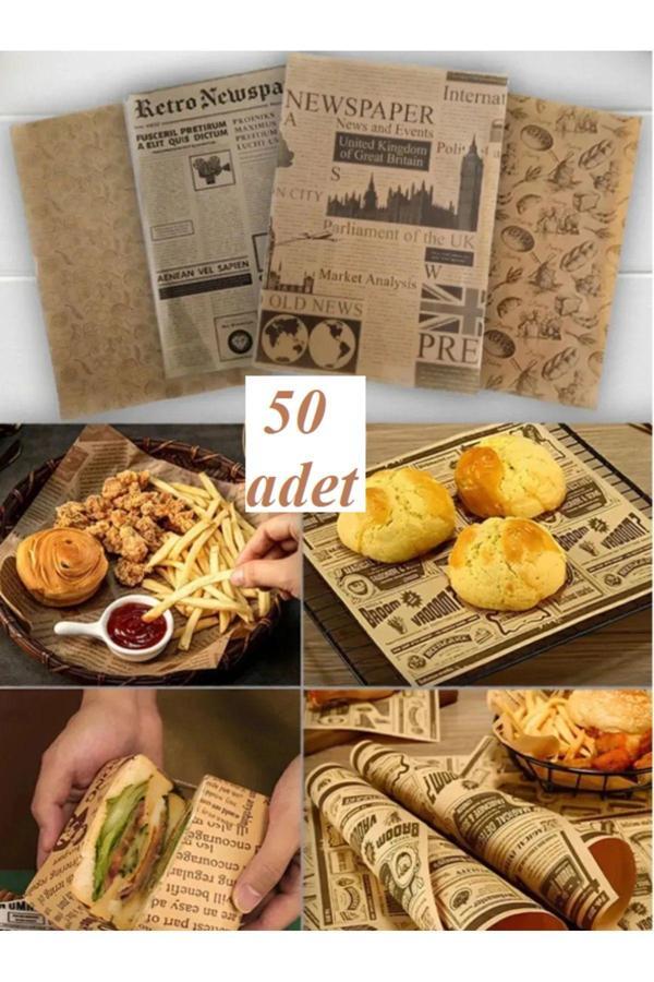 Hilamingo Home 50 Adet Kendinden Desenli Yağlı Kağıt | Vintage Gazete Desen Sunum Kağıdı | Karışık Desen - Image 1