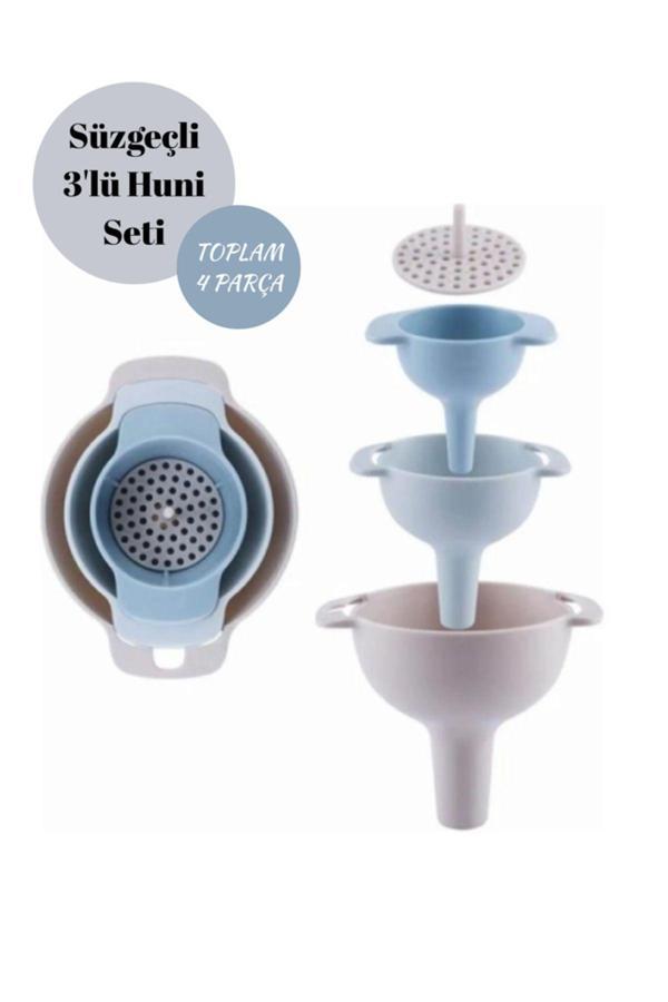 Hilamingo Home Süzgeçli 3 Boy Farklı Boylarda Huni Seti (Toplam 4 Parça) - Image 1