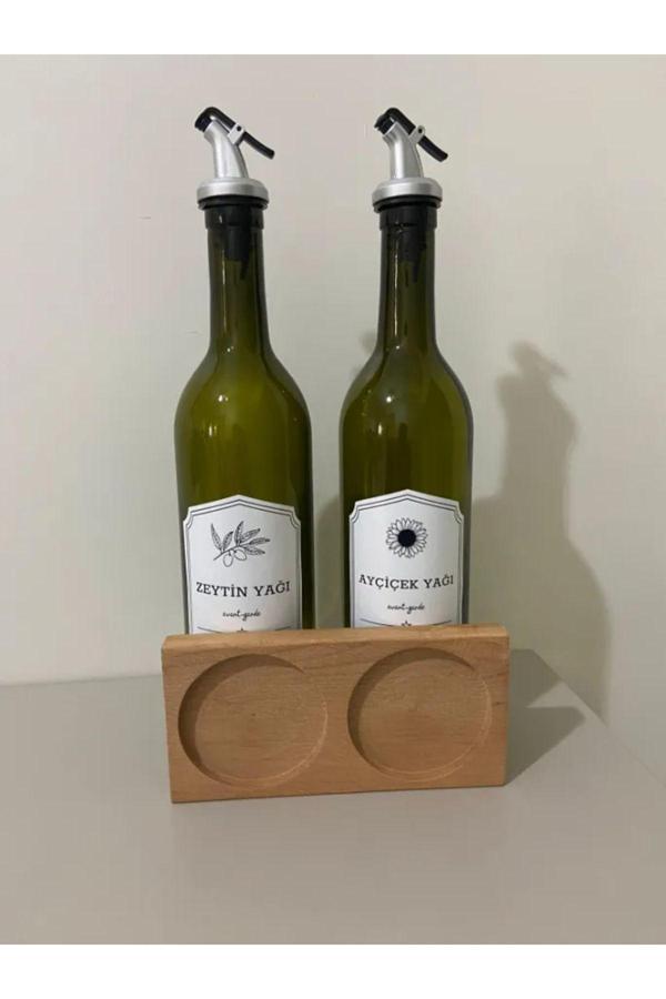 Hilamingo Home 2 Adet Amber 750Ml Yağlık Yağdanlık Damlatmaz Sızdırmaz Sosluk Sirkelik 1 Adet Ahşap Stand - Image 1