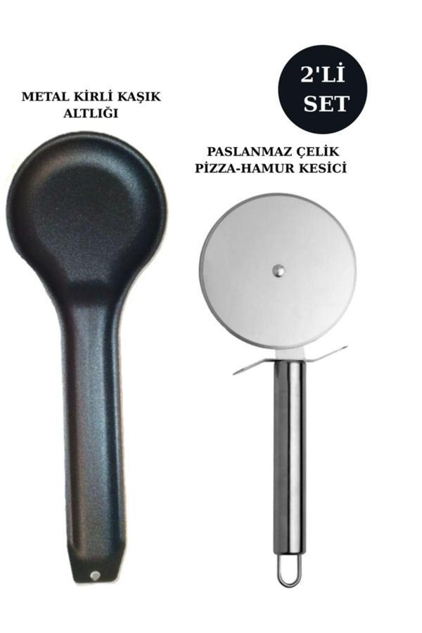 Hilamingo Home 2'Li Mutfak Gereçleri Seti,1 Adet Metal Kirli Kaşıklık+1 Adet Pizza Kesici - Image 1