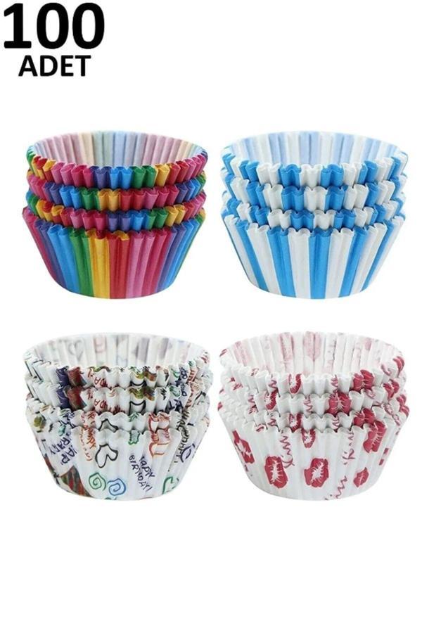 Hilamingo Home 100 Adet Desenli Kağıt Muffın Cupcake Kalıbı Renkli Kağıt - Image 1