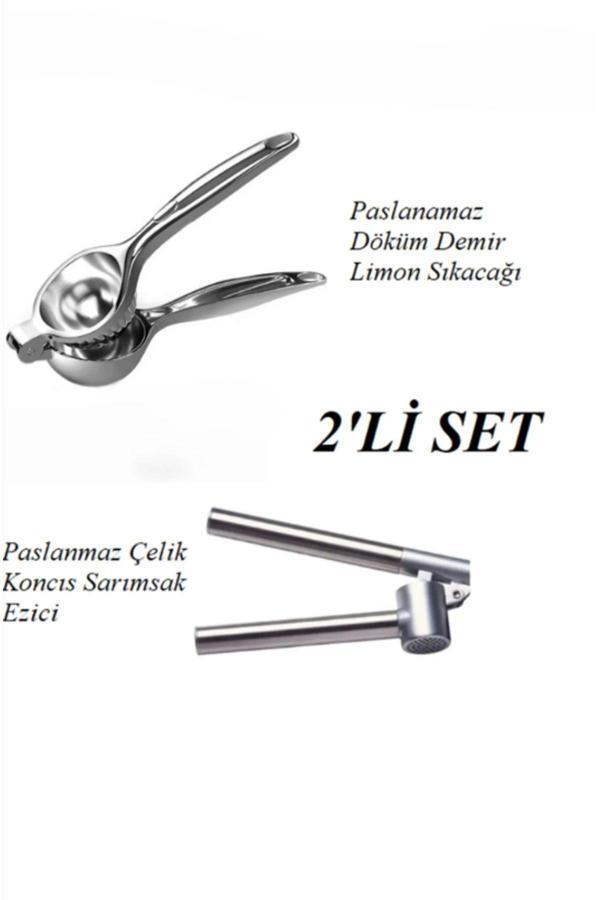 Hilamingo Home 2'Li Set; Ağır Çelik Lüx Limon Sıkacağı, Ağır Çelik Sarımsak Ezici - Image 1
