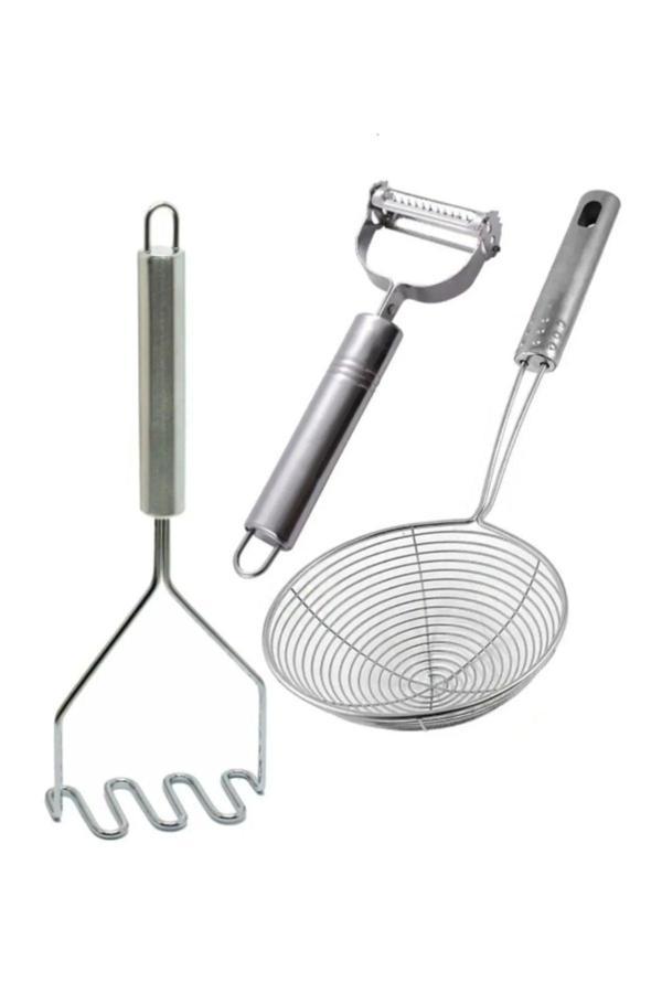 Hilamingo Home 3 Parça Mutfak Gereçleri Seti; Kevgir,Patates Ezici,Soyacak - Image 1