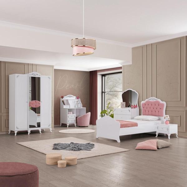 İnci Gümüş Genç Odası - 3 Kapılı Dolap, Karyola, Komodin, Masa, Şifonyer - Image 1