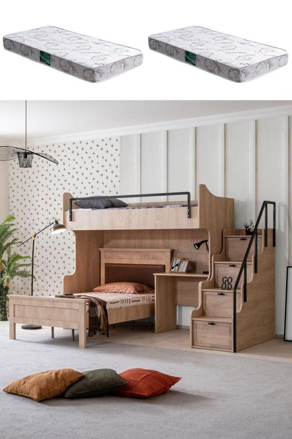 Ranza, Polo Çift Kişilik Çalışma Masalı Ceviz Ranza + 2 Adet Comfort Yatak - Image 1