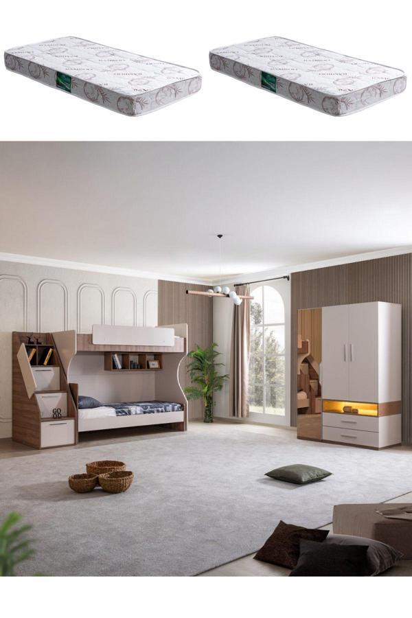 Ranza, Milano 2li Ranza 3 Kapaklı Dolap 2 Adet Comfort Yatak - Image 1