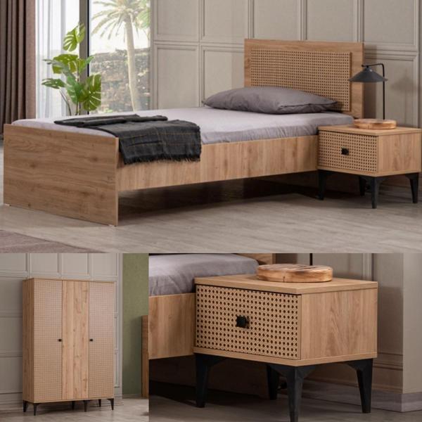 Rustik Genç Odası - 3 Kapılı Dolap, Karyola, Komodin - Image 1
