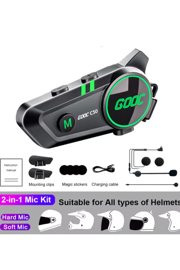C50 2x Motosiklet Intercom Kask Kulaklık 1500 Mah Rgb Işıklı Çift Eşleşme - Image 1