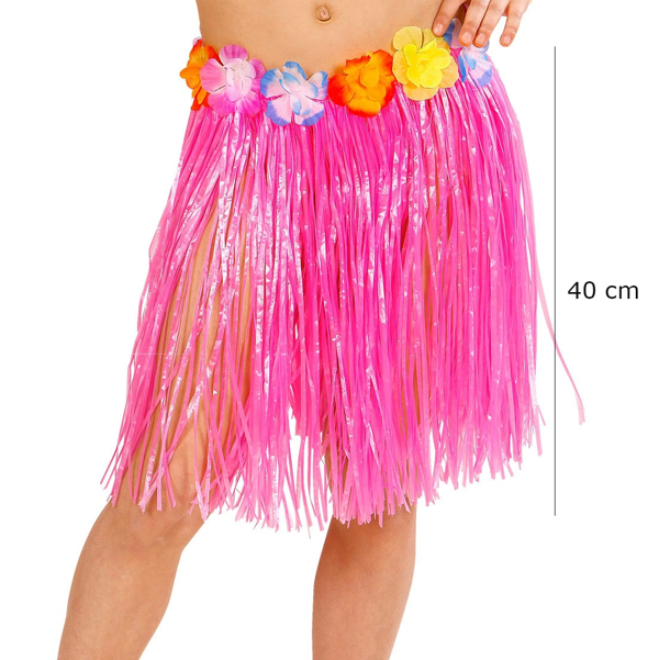 Yetişkin Ve Çocuk Uyumlu Pembe Renk Püsküllü Hawaii Luau Hula Etek 40 Cm - Image 1