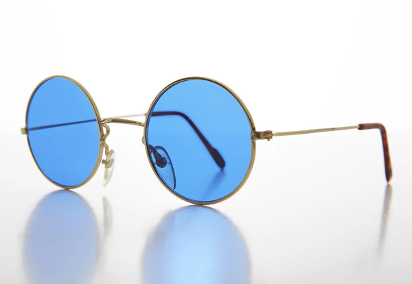 Yulak Cam John Lennon Tarzı Gold Çerçeveli Mavi Gözlük - Image 1