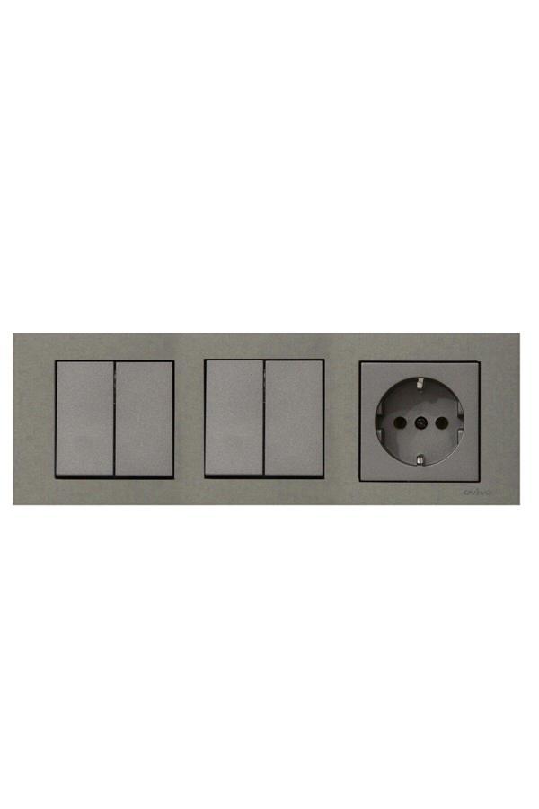 Ovivo Grano Antrasit 3'Lü Set Komütatör, Komütatör Ve Topraklı Priz Set - Image 1