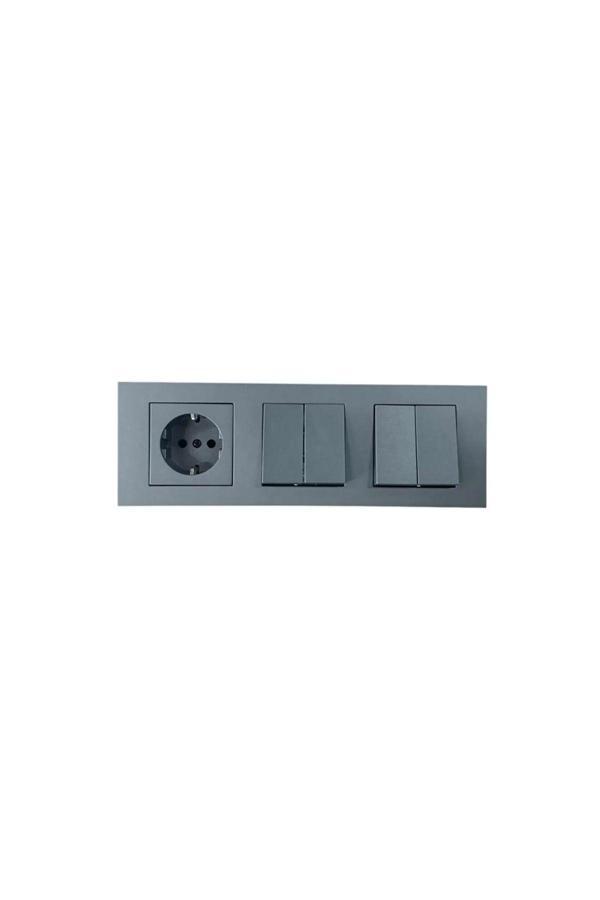 Ovivo Grano Füme Üçlü Set Topraklı Priz + Komütatör + Komütatör - Image 1