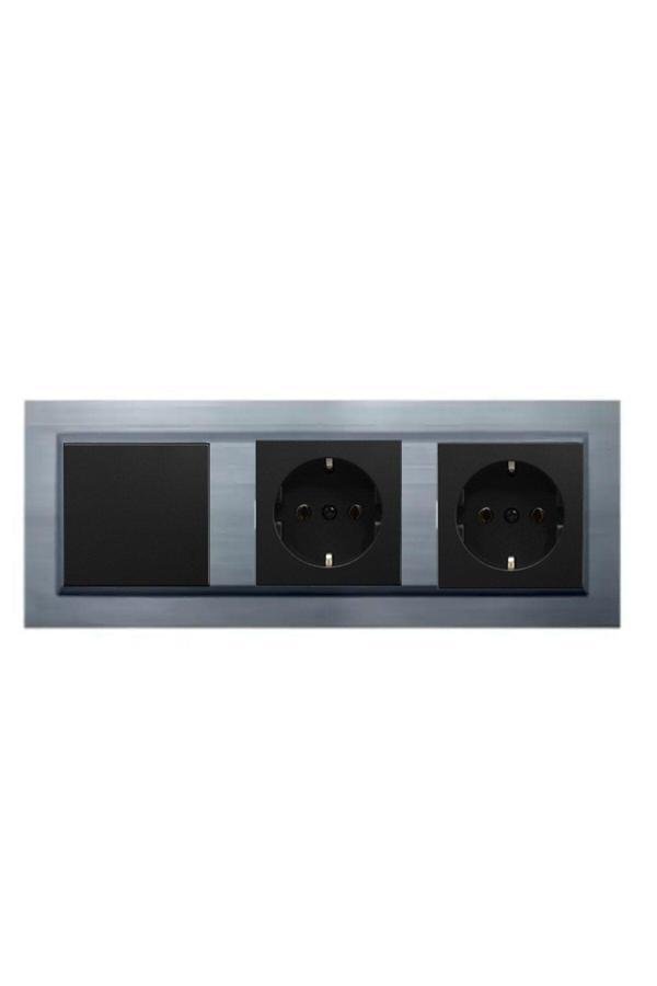 Ovivo Quantum Gümüş 3'Lü Set Anahtar, Topraklı Priz Ve Topraklı Priz Set - Image 1