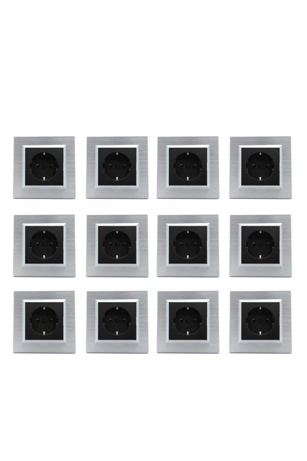 Ovivo Quantum Gümüş Topraklı Priz 12'Li Paket (Çerçeve Dahil) - Image 1