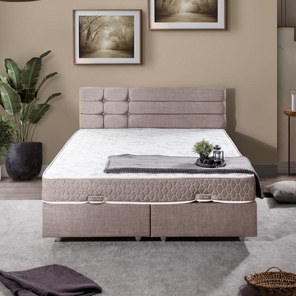 Viyana Çift Kişilik Baza Başlık Letto Yatak Seti Kahve - Image 1