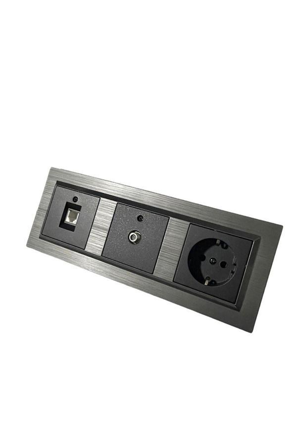 Ovivo Quantum Manyetik Gri 3'Lü Set Topraklı Priz + Uydu (Televizyon) Prizi + Nümeris (Telefon) Prizi - Image 1