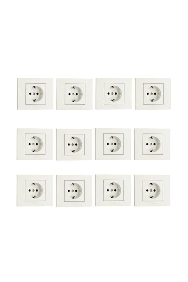 Ovivo 12 Adet Grano Beyaz Topraklı Priz Çerçeve Dahil 12'Li Paket / Set - Image 1